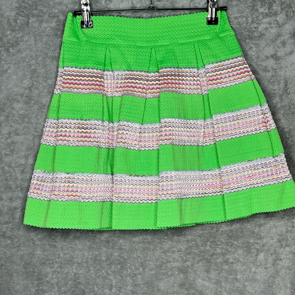WildCat Fashion Small Skirt Green Striped Woven Cotton Stretch Mini
